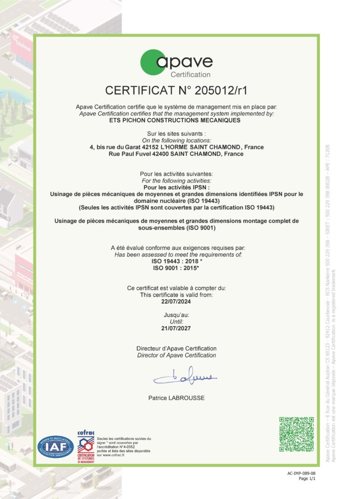 Certificat ISO 19443